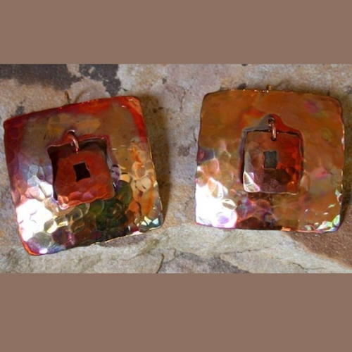 Click to view detail for EC-151 Earrings, Hand Hammered Copper, Open Square $156